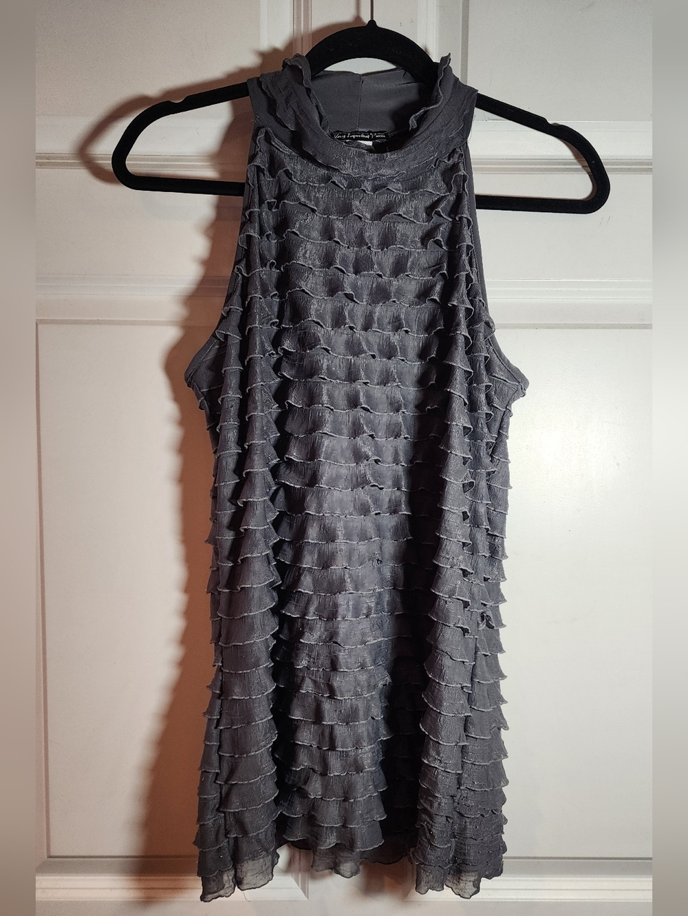Very Important Pieces Gray Y2K Ruffle Halter Sleeveless Blouse Large